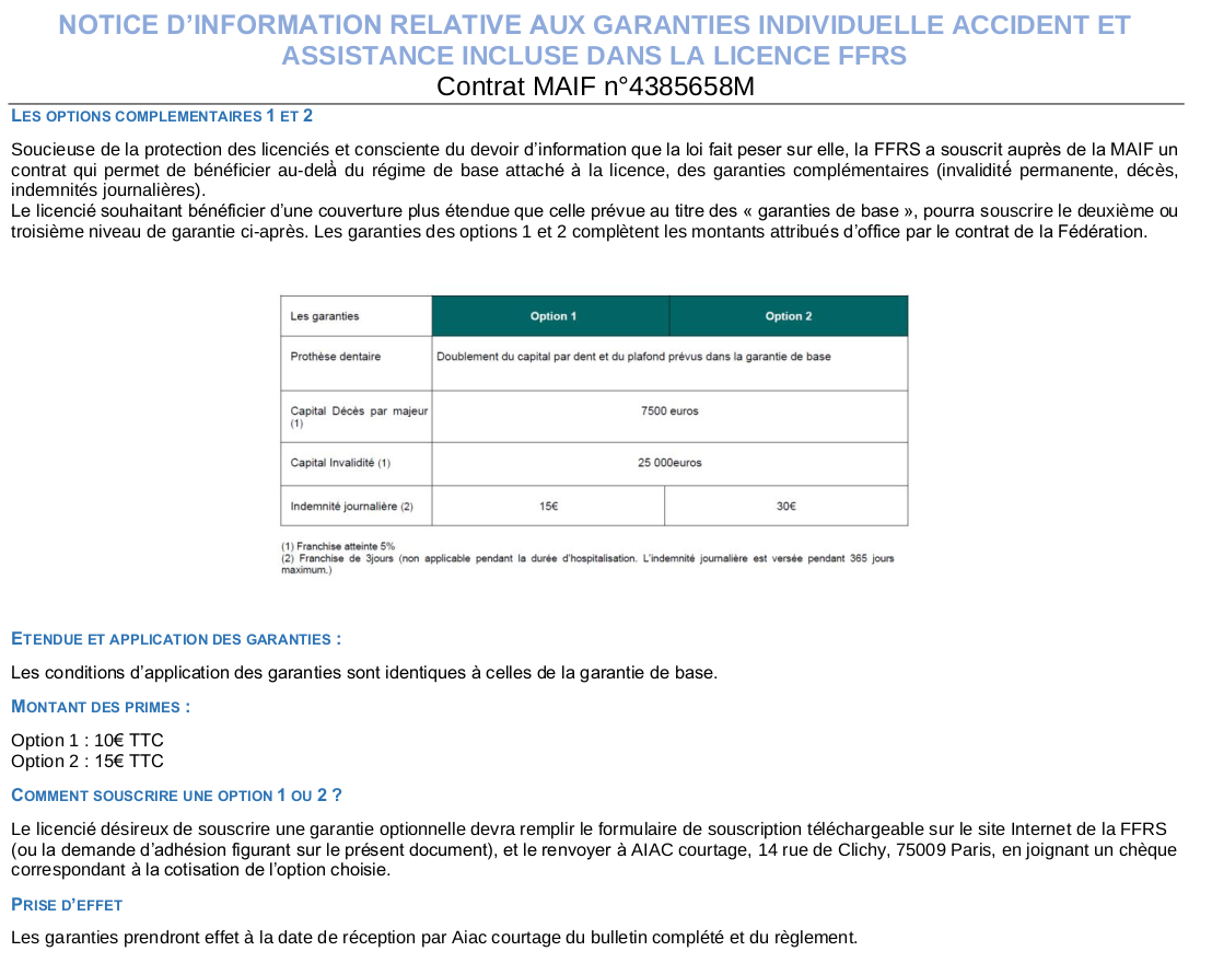 Informations sur les options complémentaires